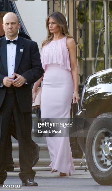 United States President Donald J. Trump and first lady Melania Trump depart the White House in Washington, DC on June 24, 2017. The Trumps left to...