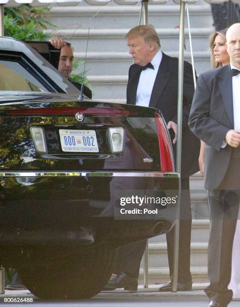 United States President Donald J. Trump and first lady Melania Trump depart the White House in Washington, DC on June 24, 2017. The Trumps left to...