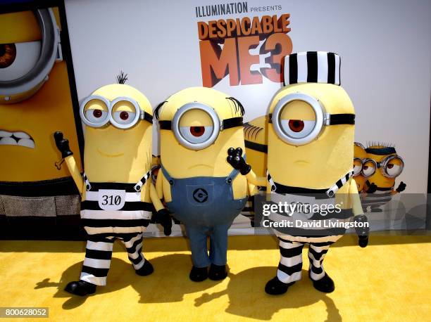 Minions arrive at the premiere of Universal Pictures and Illumination Entertainment's "Despicable Me 3" at The Shrine Auditorium on June 24, 2017 in...