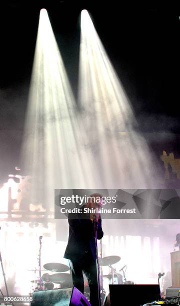 Matt Berninger of The National performs on The Pyramid stage on day 3 of the Glastonbury Festival 2017 at Worthy Farm, Pilton on June 24, 2017 in...