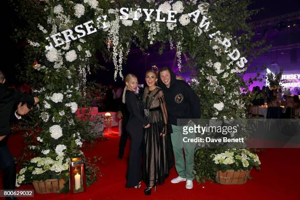 Fae Williams, Tallia Storm and Professor Green attend the Jersey Style Awards 2017 in association with Chopard at The Royal Jersey Showground on June...