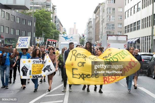 Demonstrate against racism towards black people in Berlin, Germany on June 24, 2017.