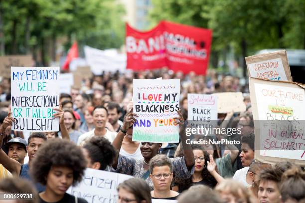 Demonstrate against racism towards black people in Berlin, Germany on June 24, 2017.