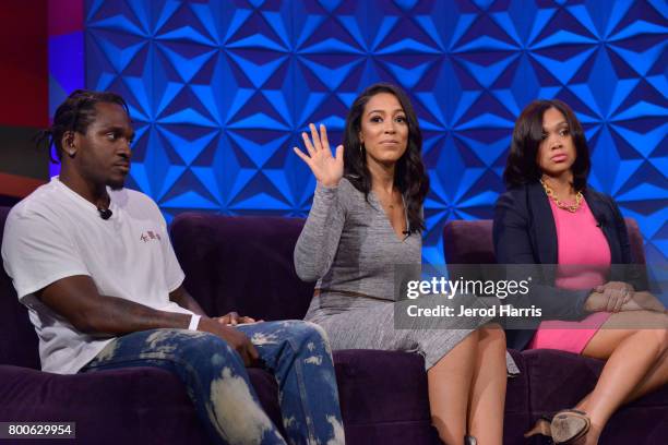 Pusha T, Angela Rye, and Marilyn Mosby at day one of Genius Talks, sponsored by AT&T, during the 2017 BET Experience at Los Angeles Convention Center...