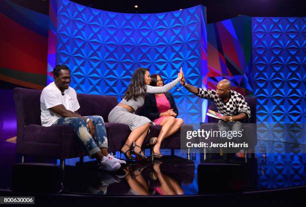 Pusha T, Angela Rye, Marilyn Mosby, and Charlamagne tha God at day one of Genius Talks, sponsored by AT&T, during the 2017 BET Experience at Los...