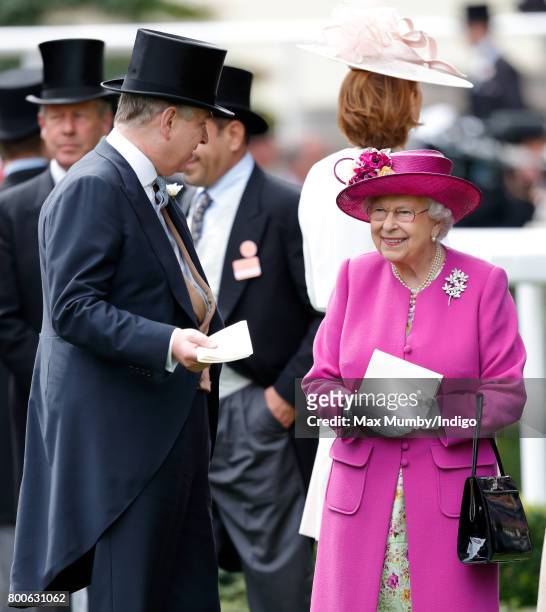 Prince Andrew, Duke of York and Queen Elizabeth II attend day 5 of Royal Ascot at Ascot Racecourse on June 24, 2017 in Ascot, England.