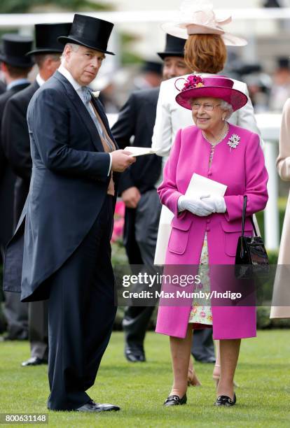 Prince Andrew, Duke of York and Queen Elizabeth II attend day 5 of Royal Ascot at Ascot Racecourse on June 24, 2017 in Ascot, England.