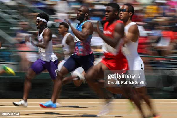 LaShawn Merritt runs in the Men's 200m First Round during Day 3 of the 2017 USA Track & Field Outdoor Championships at Hornet Stadium on June 24,...
