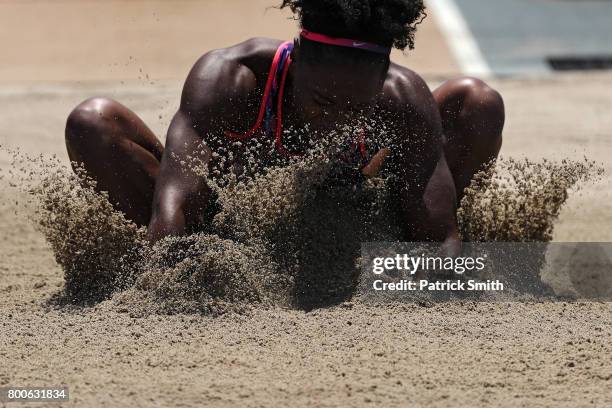 Tianna Bartoletta competes in the Women's Long Jump Final during Day 3 of the 2017 USA Track & Field Outdoor Championships at Hornet Stadium on June...