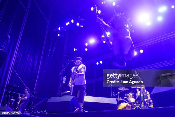 El Hefe, Fat Mike, Eric Melvin and Erik Sandin of NOFX perform on stage at the Download Festival on June 24, 2017 in Madrid, Spain.