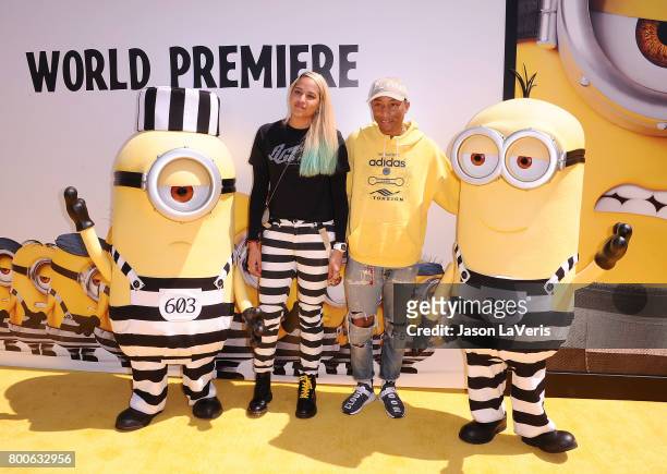 Pharrell Williams and wife Helen Lasichanh attend the premiere of "Despicable Me 3" at The Shrine Auditorium on June 24, 2017 in Los Angeles,...