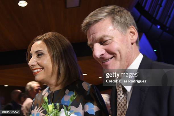 Dr Mary Scanlon and Prime Minister, Rt Hon Bill English leave the National Party 81st Annual Conference at Michael Fowler Centre on June 25, 2017 in...
