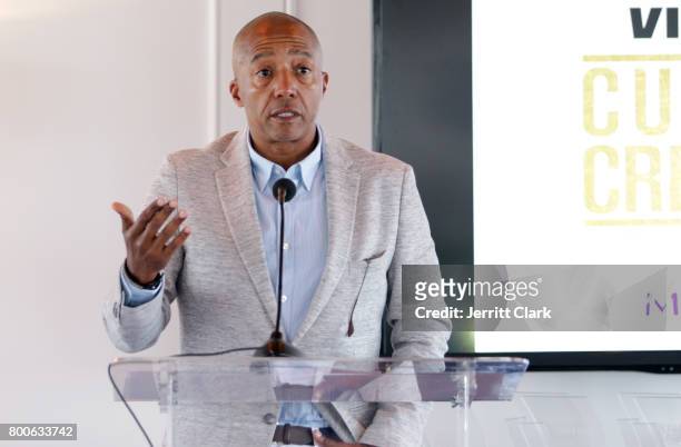 Music Executive Kevin Liles speaks during the Culture Creators 2nd Annual Awards Brunch Presented By Motions Hair And Ciroc at Mr. C Beverly Hills on...