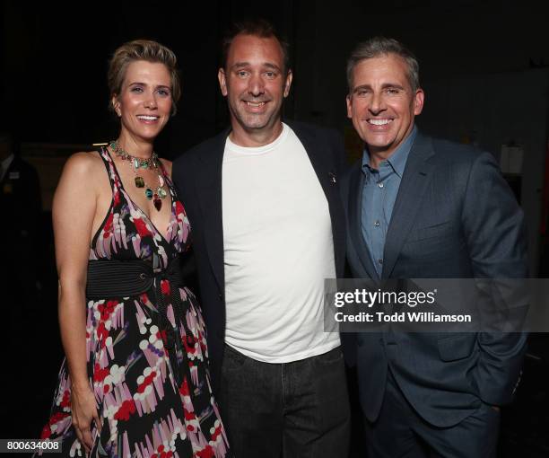 Kristen Wiig, Trey Parker and Steve Carell attend the Premiere Of Universal Pictures And Illumination Entertainment's "Despicable Me 3" at The Shrine...