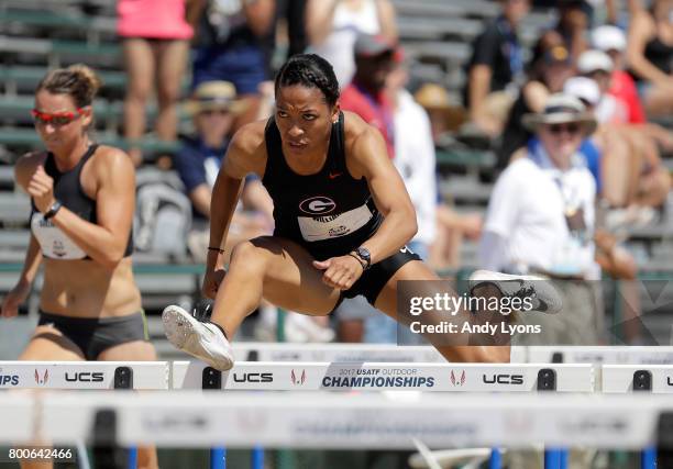 Kendell Williams clears a hurdle in the Heptathlon 100 Meter Hurdles during Day 3 of the 2017 USA Track & Field Championships at Hornet Satdium on...