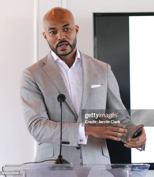 Darius Hines speaks at Culture Creators 2nd Annual Awards Brunch Presented By Motions Hair And Ciroc at Mr. C Beverly Hills on June 24, 2017 in...