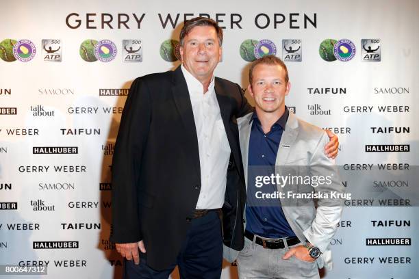 Klaus Kaercher and Fabian Hambuechen attend the Gerry Weber Open Fashion Night 2017 during the Gerry Weber Open 2017 at Gerry Weber Stadium on June...