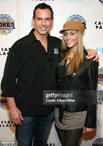 Poker players Chad Brown and Vanessa Rousso arrive at the draw party for NBC's fourth National Heads-Up Poker Championship at the Pure Nightclub at...