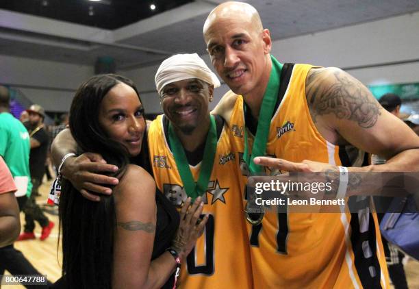 Jackie Christie, Stevie J, and Doug Christie at the Celebrity Basketball Game, presented by Sprite and State Farm, during the 2017 BET Experience, at...