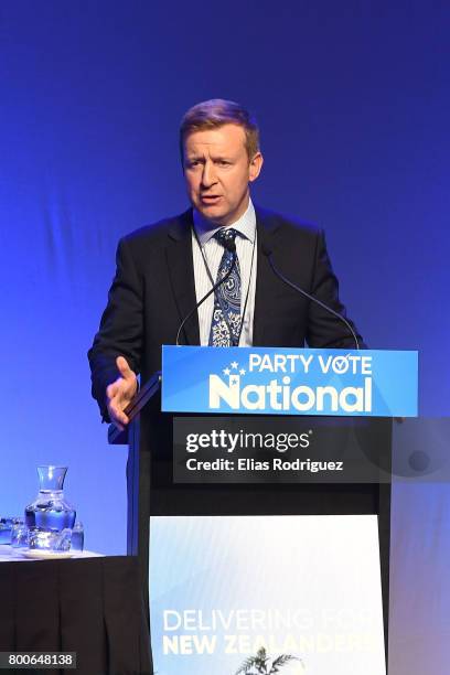 Minister of Health, Hon Dr Jonathan Coleman speaks during the National Party 81st Annual Conference at Michael Fowler Centre on June 24, 2017 in...