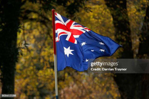 The Australian Flag is seen on June 25, 2017 in Melbourne, Australia. An anti racist rally was organised to counter an 'Australian pride march' held...