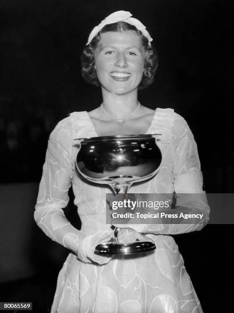 British figure skater Cecilia Colledge wins the World Figure Skating Championships in London, 2nd March 1937.