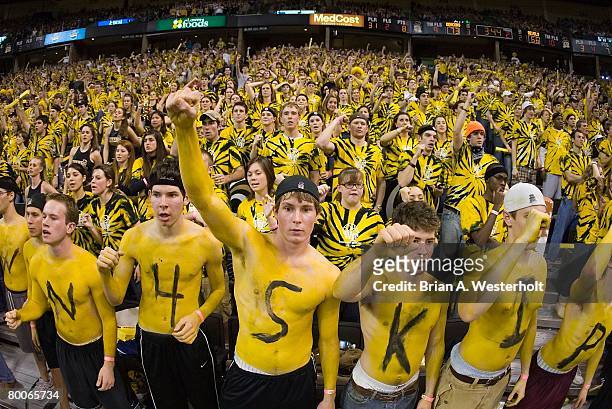 The "Screamin Deamon" student section cheers on Wake Forest as they defeated the Duke Blue Devils 86-73 at the LJVM Coliseum on February 17, 2008 in...