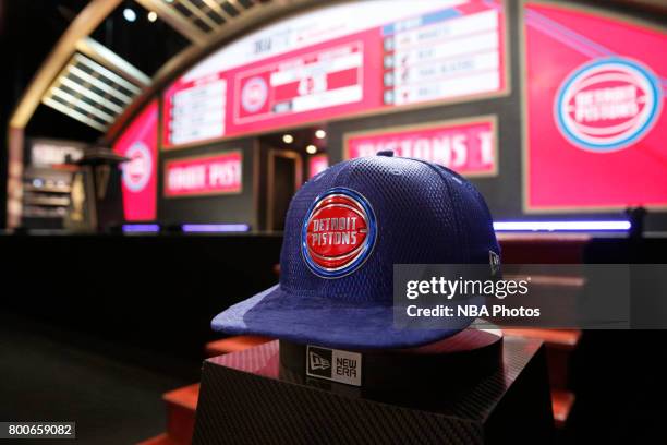 Shot of the Detroit Pistons cap during the 2017 NBA Draft on June 22, 2017 at Barclays Center in Brooklyn, New York. NOTE TO USER: User expressly...