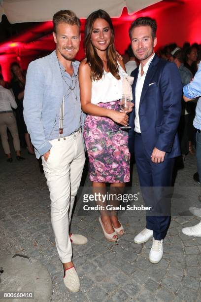 Gregor Teicher, Jana Azizi and Sebastian Hoeffner during the 'Audi Director's cut' Party during the Munich film festival at Praterinsel on June 24,...