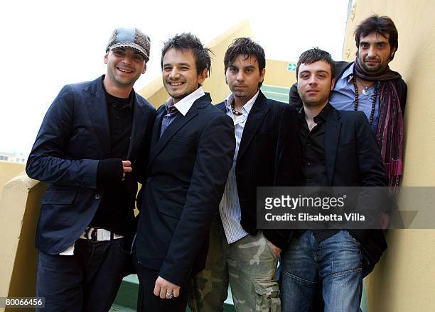 Members of the Italian band La Scelta pose at the Teatro Ariston on February 29, 2008 in Sanremo, Italy.