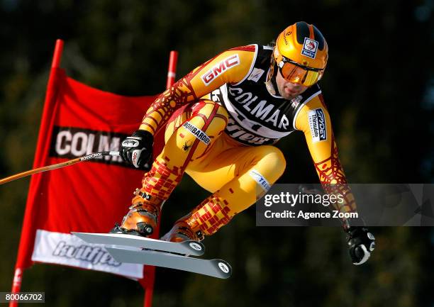 Manuel Osborne-Paradis of Canada takes 4th place during the Alpine FIS Ski World Cup Men's Downhill on February 29, 2008 in Kvitfjell, Norway.