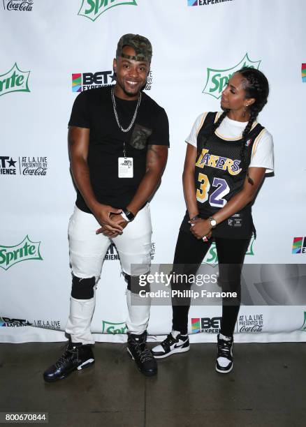 Brittney Elena backstage at the Celebrity Basketball Game, presented by Sprite and State Farm, during the 2017 BET Experience, at Staples Center on...