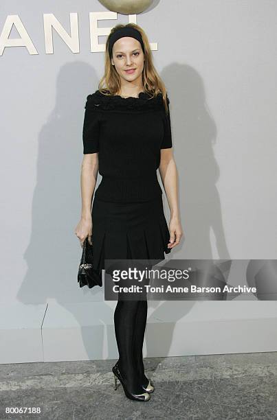 Elodie Navarre attends the Chanel Fashion show, during Paris Fashion Week Fall-Winter 2008-2009 at the Grand Palais on February 29, 2008 in Paris,...
