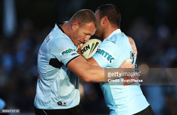 Luke Lewis of the Sharks warms up before the round 16 NRL match between the Cronulla Sharks and the Manly Sea Eagles at Southern Cross Group Stadium...