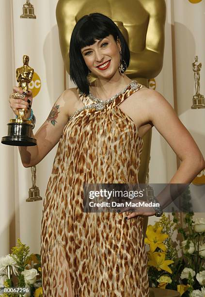 Screenwriter Diablo Cody poses with her award for Best Original Screenplay in the press room during The 80th Annual Academy Awards held at the Kodak...