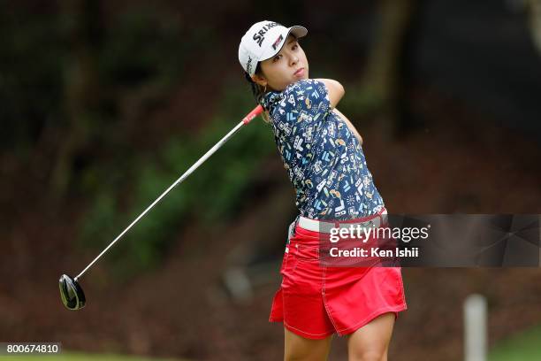 Nao Honda of Japan hits a tee shot on the 2nd hole during the final round of the Yupiteru The Shizuoka Shimbun & SBS Ladies at the Shizuoka Country...