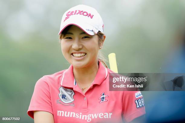 Hiromu Ono of Japan smiles on the 18th hole during the final round of the Yupiteru The Shizuoka Shimbun & SBS Ladies at the Shizuoka Country Hamaoka...