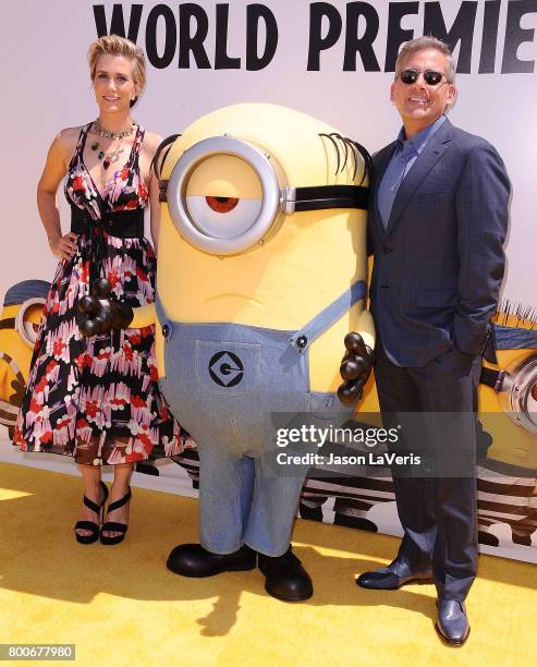 Actress Kristen Wiig and actor Steve Carell attend the premiere of "Despicable Me 3" at The Shrine Auditorium on June 24, 2017 in Los Angeles,...