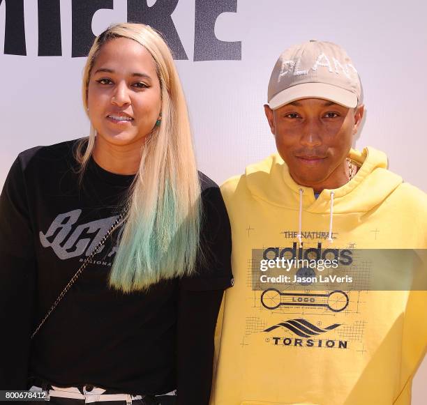 Pharrell Williams and wife Helen Lasichanh attend the premiere of "Despicable Me 3" at The Shrine Auditorium on June 24, 2017 in Los Angeles,...