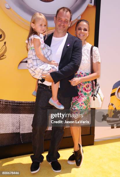 Trey Parker, wife Boogie Tillmon and daughter Betty Parker attend the premiere of "Despicable Me 3" at The Shrine Auditorium on June 24, 2017 in Los...