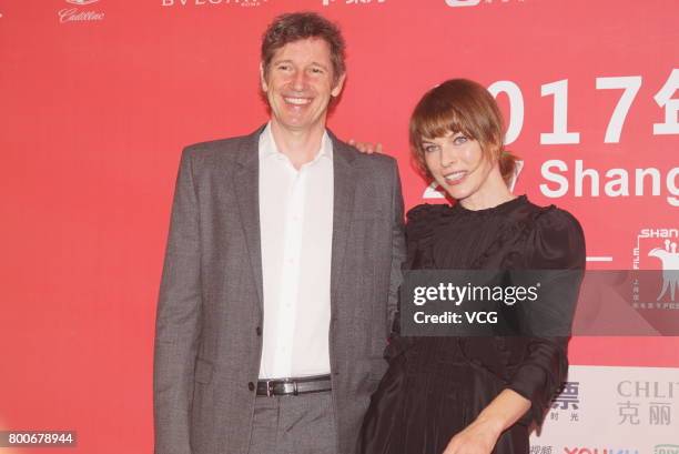 Ukrainian-born actress Milla Jovovich and her husband English director Paul William Scott Anderson attend the Press Conference for Actors on the Red...