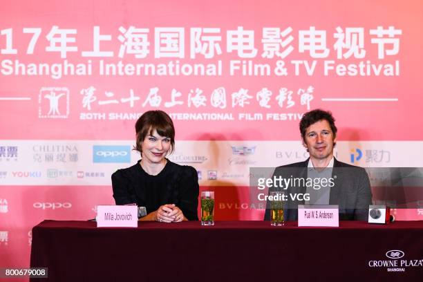 Ukrainian-born actress Milla Jovovich and her husband English director Paul William Scott Anderson attend the Press Conference for Actors on the Red...