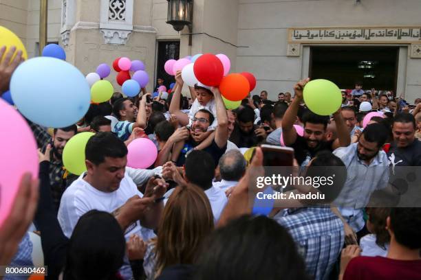 Baloons are presented for people after the Eid al-Fitr prayer at Abu Bakr al-Siddiq Mosque in Cairo, Egypt on June 25, 2017. Eid al-Fitr is a...