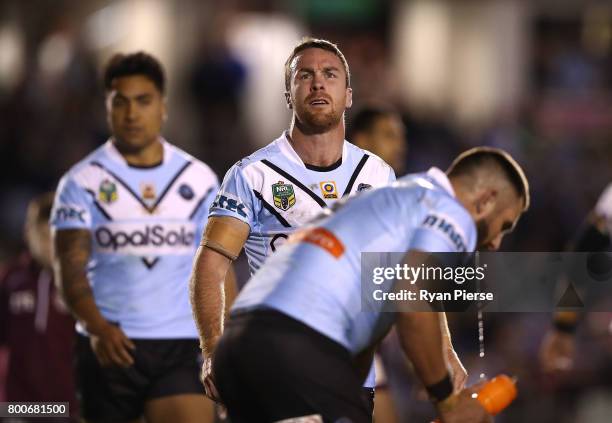 James Maloney of the Sharks looks dejected during the round 16 NRL match between the Cronulla Sharks and the Manly Sea Eagles at Southern Cross Group...