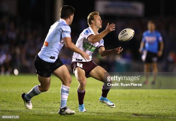 Dale Cherry-Evans of the Sea Eagles passes during the round 16 NRL match between the Cronulla Sharks and the Manly Sea Eagles at Southern Cross Group...