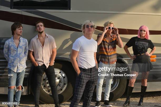 Ellington Ratliff, Rocky Lynch, Ross Lynch, Riker Lynch and Rydel Lynch of the Pop Band R5 at Elitch Gardens on June 24, 2017 in Denver, Colorado.