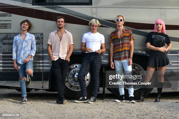 Ellington Ratliff, Rocky Lynch, Ross Lynch, Riker Lynch and Rydel Lynch of the Pop Band R5 at Elitch Gardens on June 24, 2017 in Denver, Colorado.