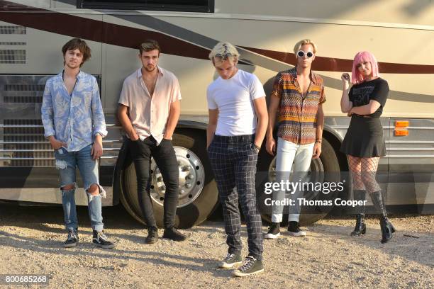 Ellington Ratliff, Rocky Lynch, Ross Lynch, Riker Lynch and Rydel Lynch of the Pop Band R5 at Elitch Gardens on June 24, 2017 in Denver, Colorado.