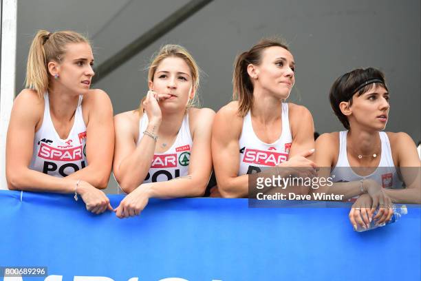 The Poland 4x100m Relay Women team watch their male counterparts during the European Athletics Team Championships Super League at Grand Stade Lille...