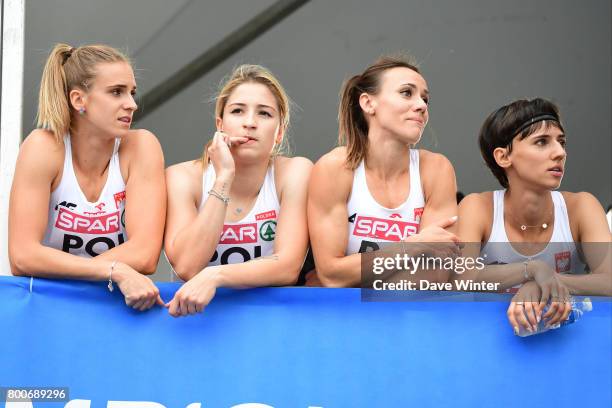 The Poland 4x100m Relay Women team watch their male counterparts during the European Athletics Team Championships Super League at Grand Stade Lille...